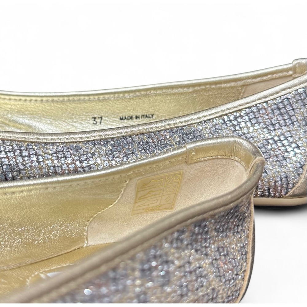 Jimmy Choo Leopard Gold Silver Glitter Ballet Bow Flat Two Tone Women's 37 US 7 - Picture 7 of 8